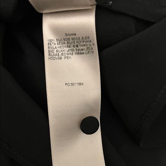 7 For All Mankind Silk Tie Neck Blouse In Black - Picture 7 of 7